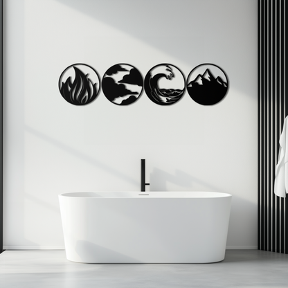 Four Elements Metal Wall Art - Fire, Air, Water, Earth Symbol Set - KAF156
